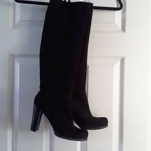 Black suede leather tall boots